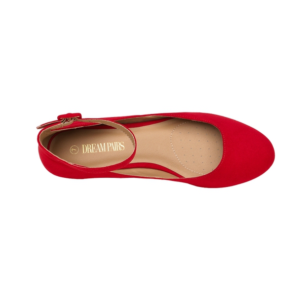 Comfortable Ankle Strap Low Wedge Flats - RED SUEDE - 2